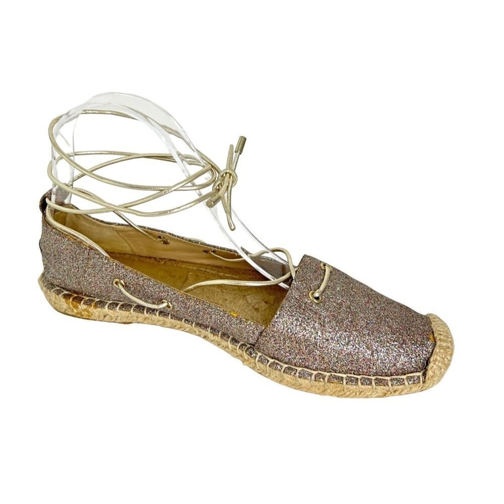 Zara Woman Sparkly Lace Up Flat Espadrilles Size 8